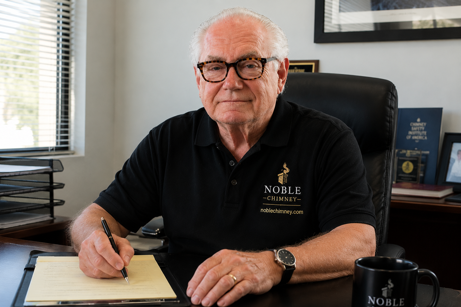 Noble Chimney founder at his desk, ready to take your booking